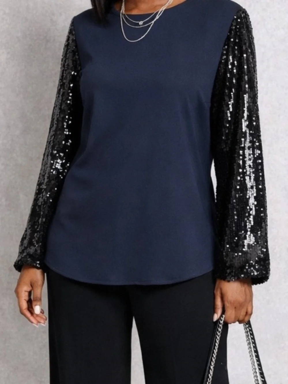 J. Crew Navy Blue Black Sequin Sleeve Formal Party Crepe Blouse Top Size XXS NWT